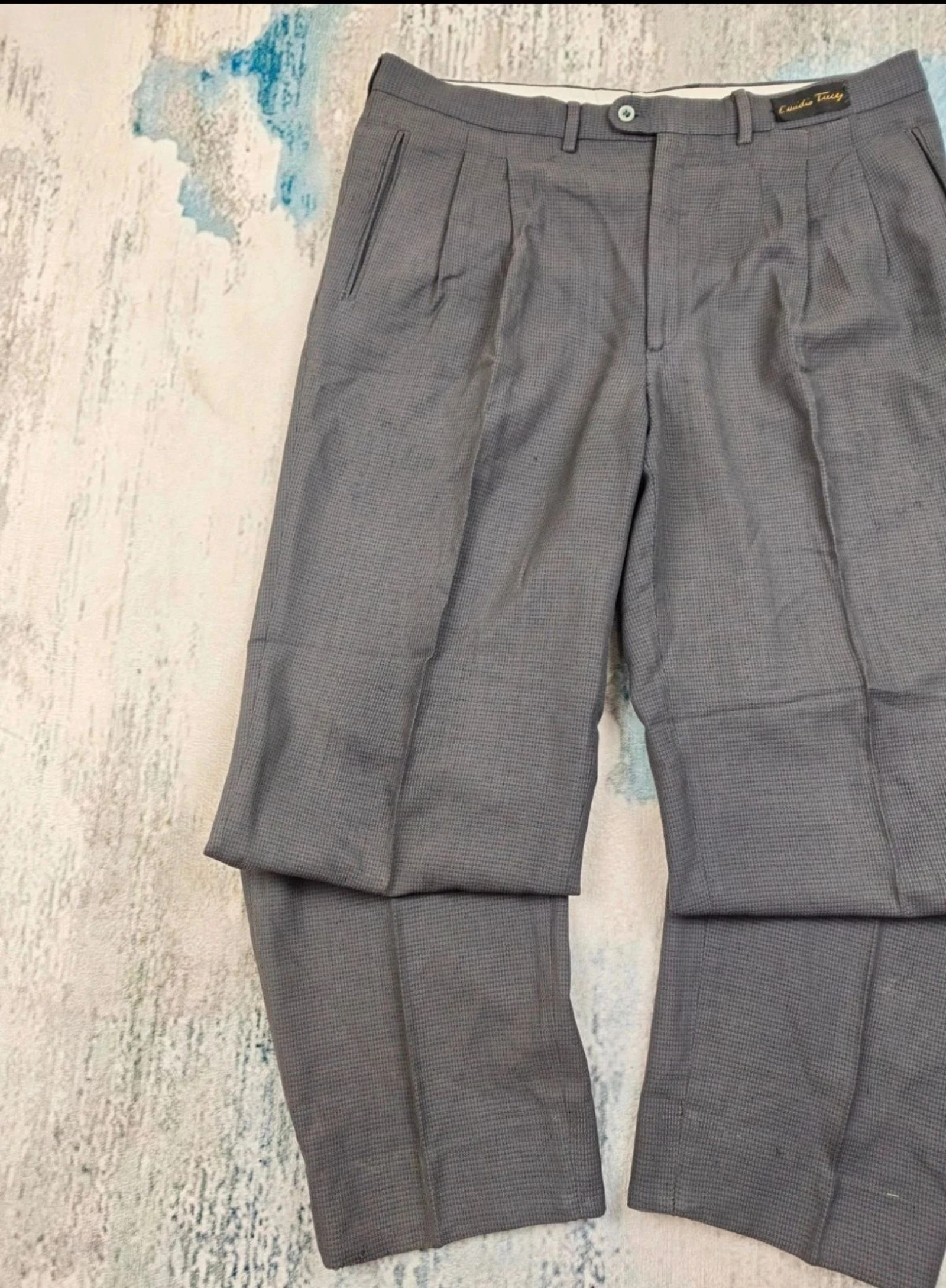 Emidio Tucci Pantalons rayés en laine plêssée à carreaux pour homme gris vintage Old Money Taille 48 – photo 7